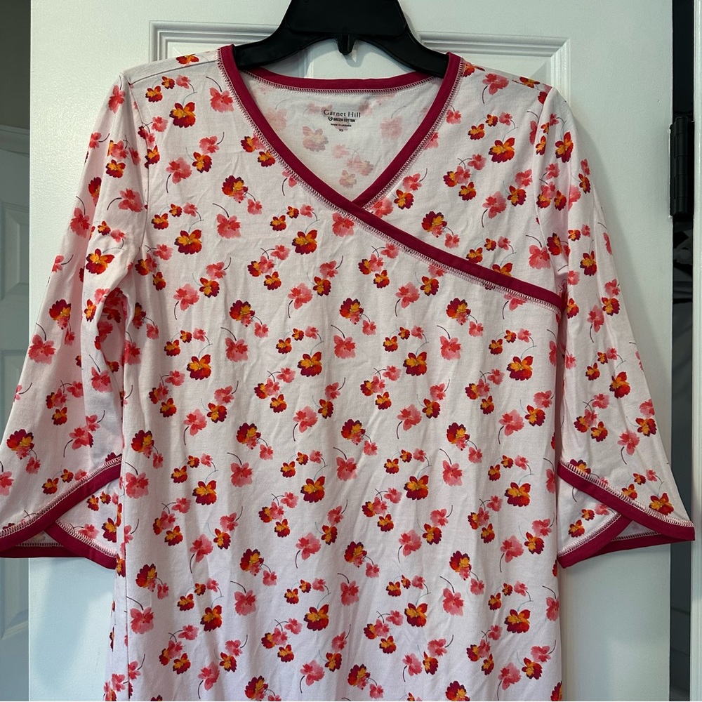 Garnet Hill Asian Wrap nightgown 100% cotton organic size xs NWT - Picture 5 of 10